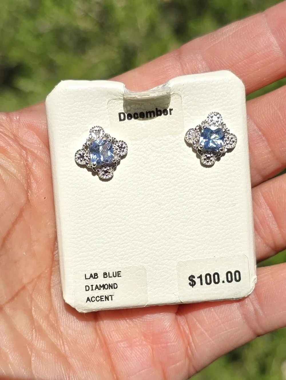 NWT sterling silver 925 blue diamond clover diamond accent December studs earrin